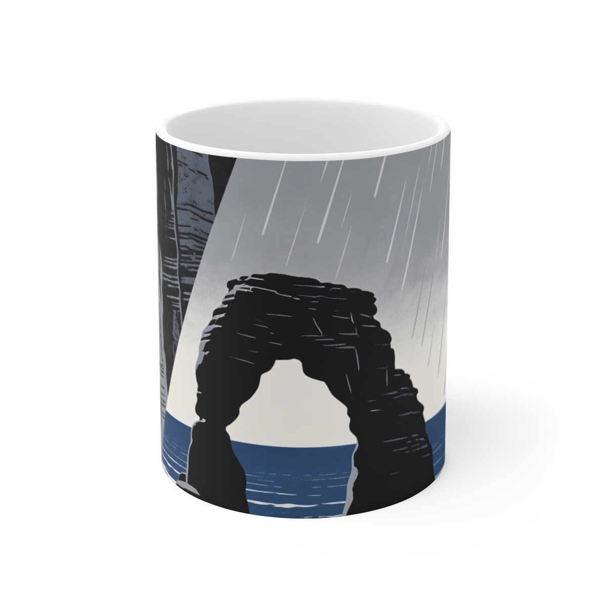 HD Coastal basalt arch dividing the image along a steep diagonal Ceramic Mug 11oz