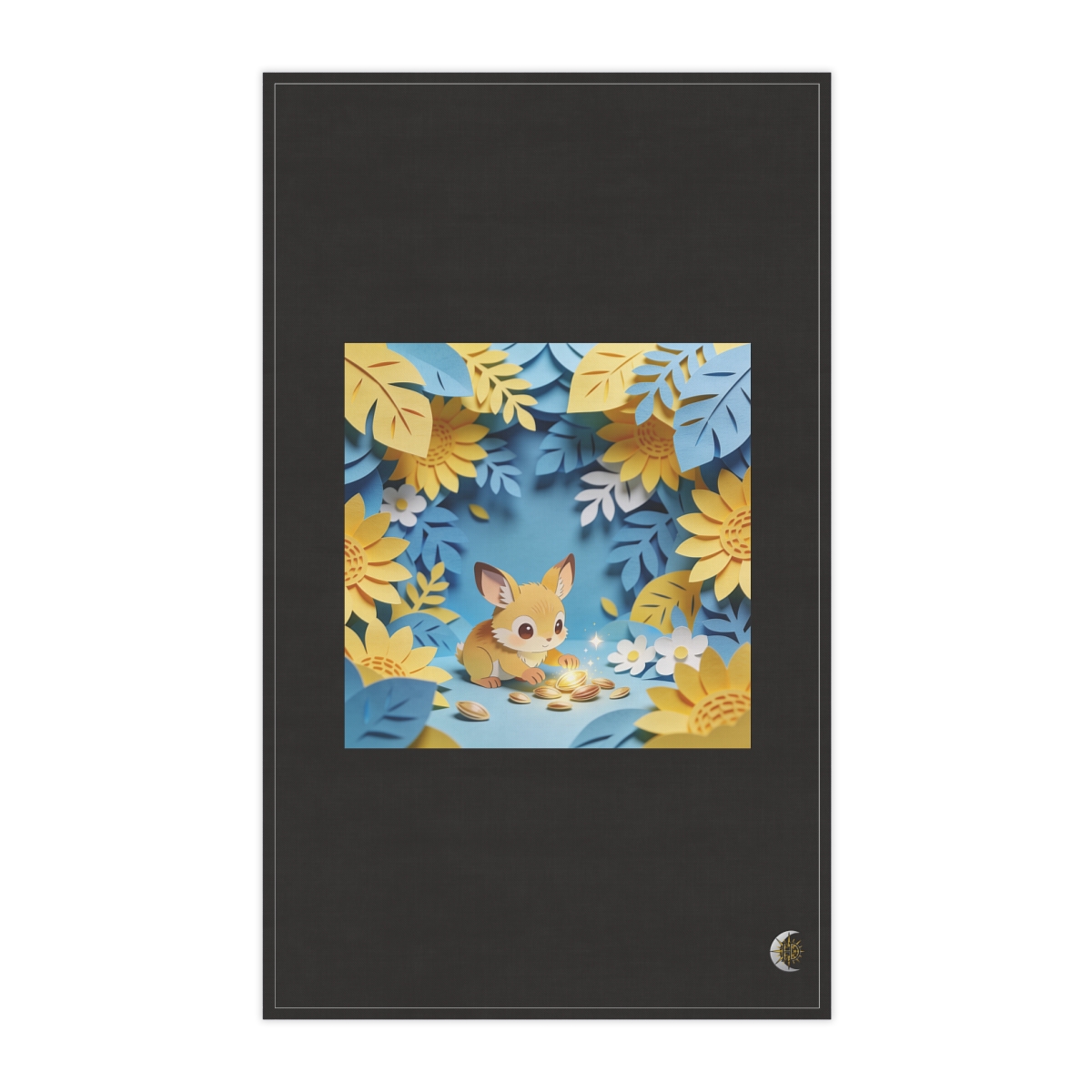 HD Small original woodland creature with expressive ears discovering glowing seeds 100% Cotton Twill Tea Towel