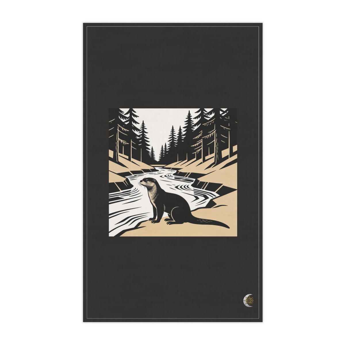 HD River otter pausing beside a flowing stream 100% Cotton Twill Tea Towel