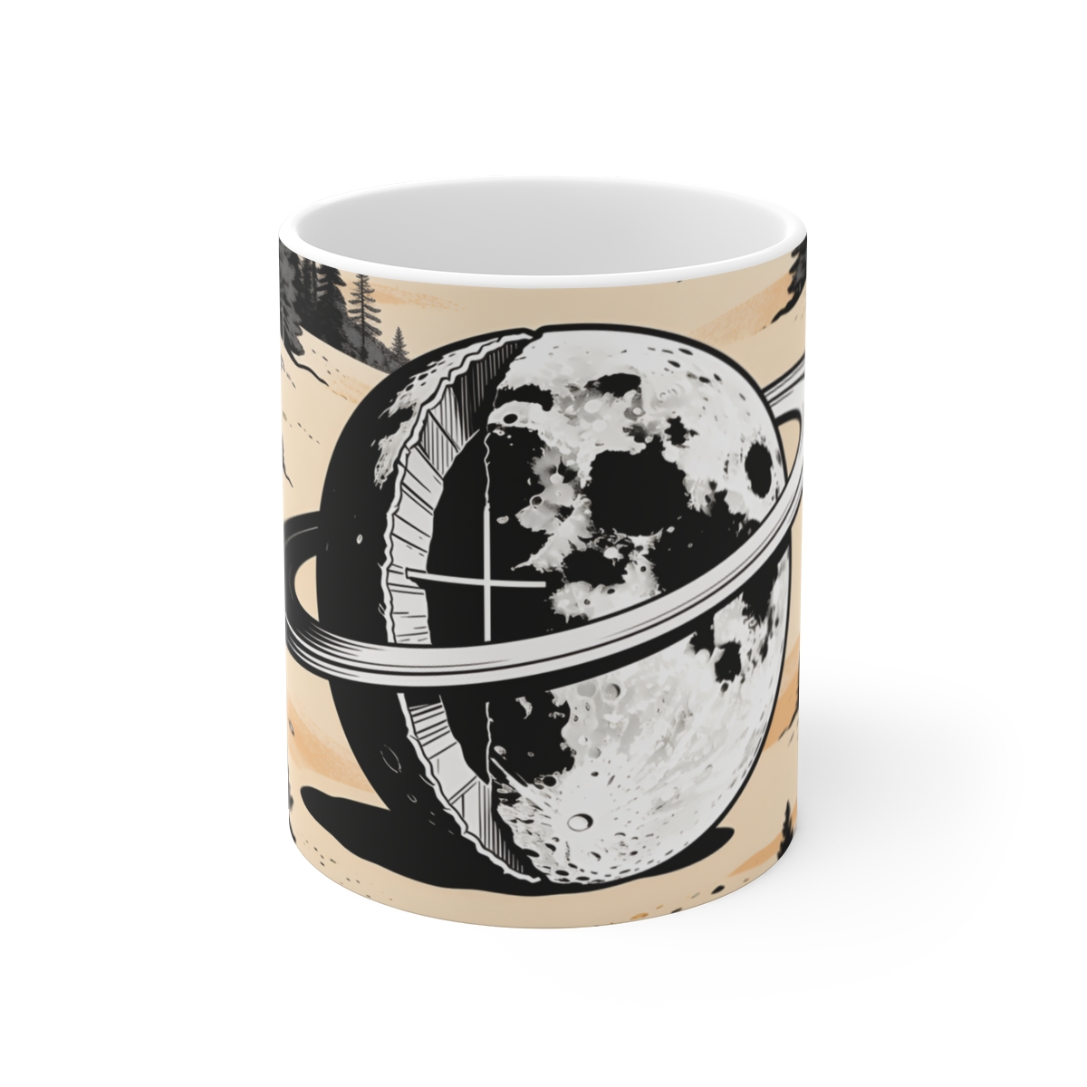 HD Cratered ringed moon divided into an unlabelled internal cross-section Ceramic Mug 11oz