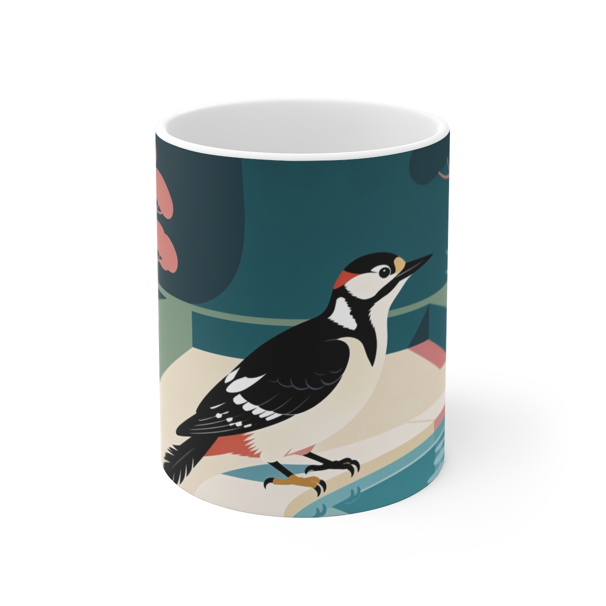 HD Woodpecker pausing beside a reflective pool Ceramic Mug 11oz