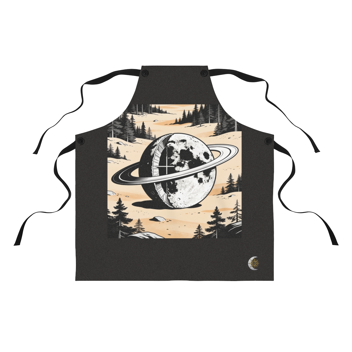 HD Cratered ringed moon divided into an unlabelled internal cross-section Polyester Kitchen Apron