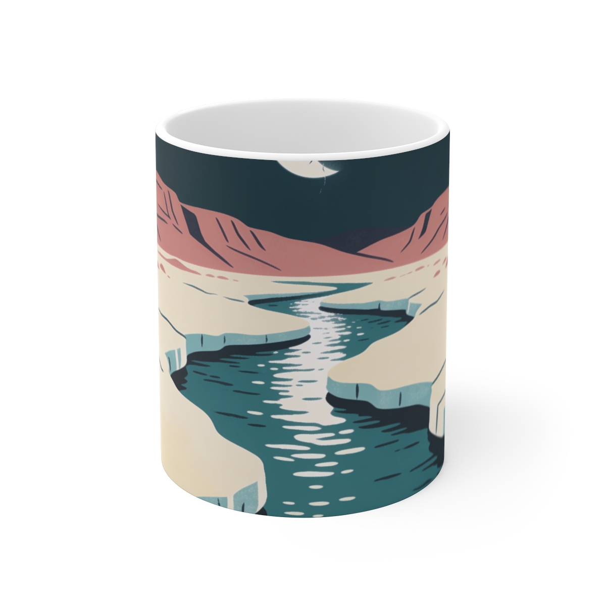 HD Meltwater channel reflecting a broken arc of moonlight Ceramic Mug 11oz