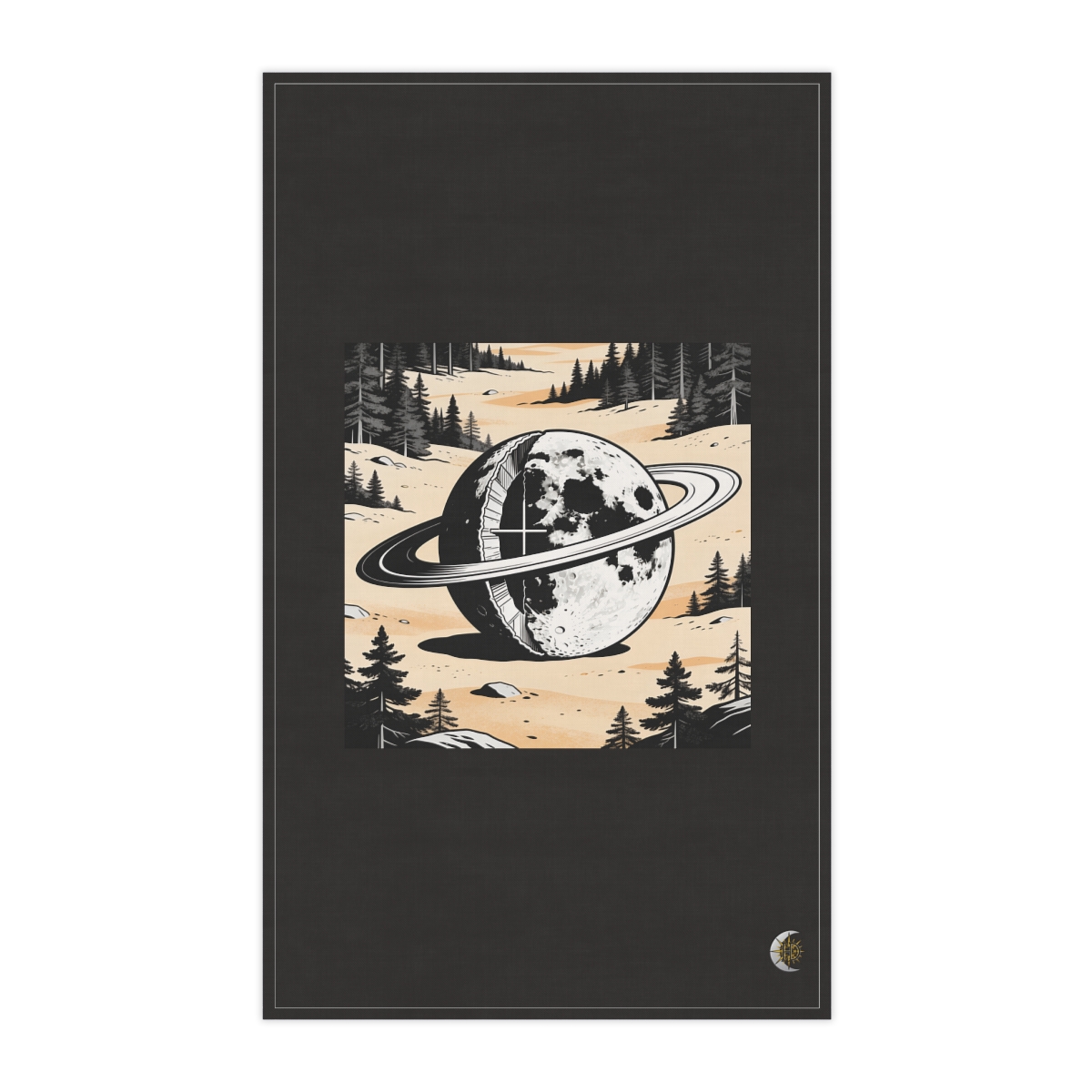 HD Cratered ringed moon divided into an unlabelled internal cross-section 100% Cotton Twill Tea Towel
