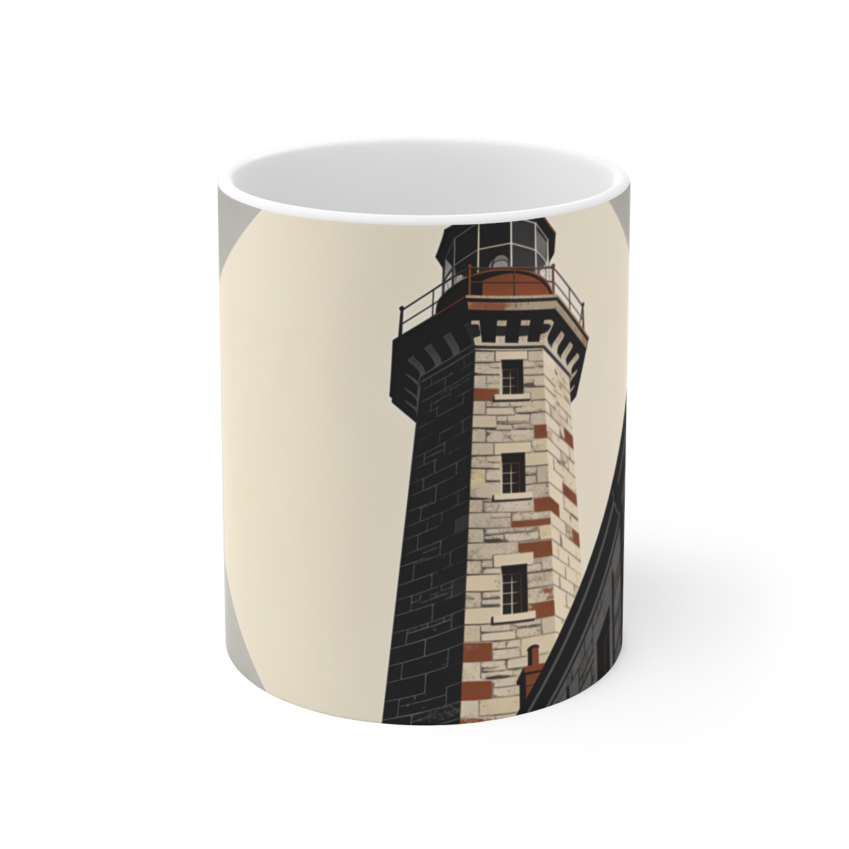 HD Stone lighthouse rising beside an empty polygon of sky Ceramic Mug 11oz