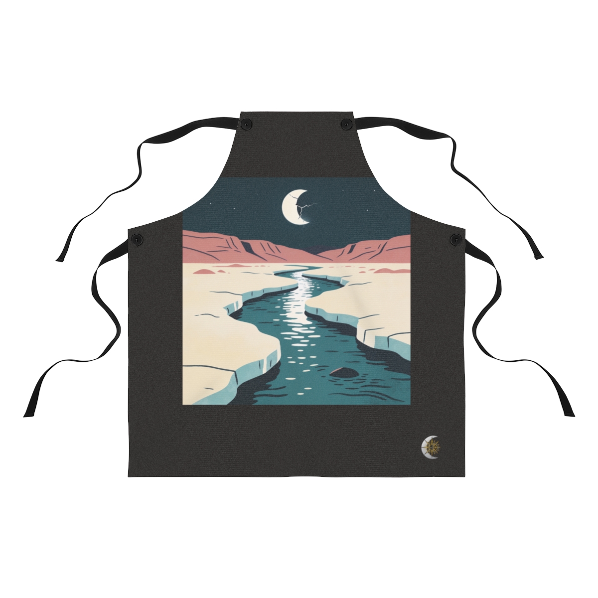 HD Meltwater channel reflecting a broken arc of moonlight Polyester Kitchen Apron