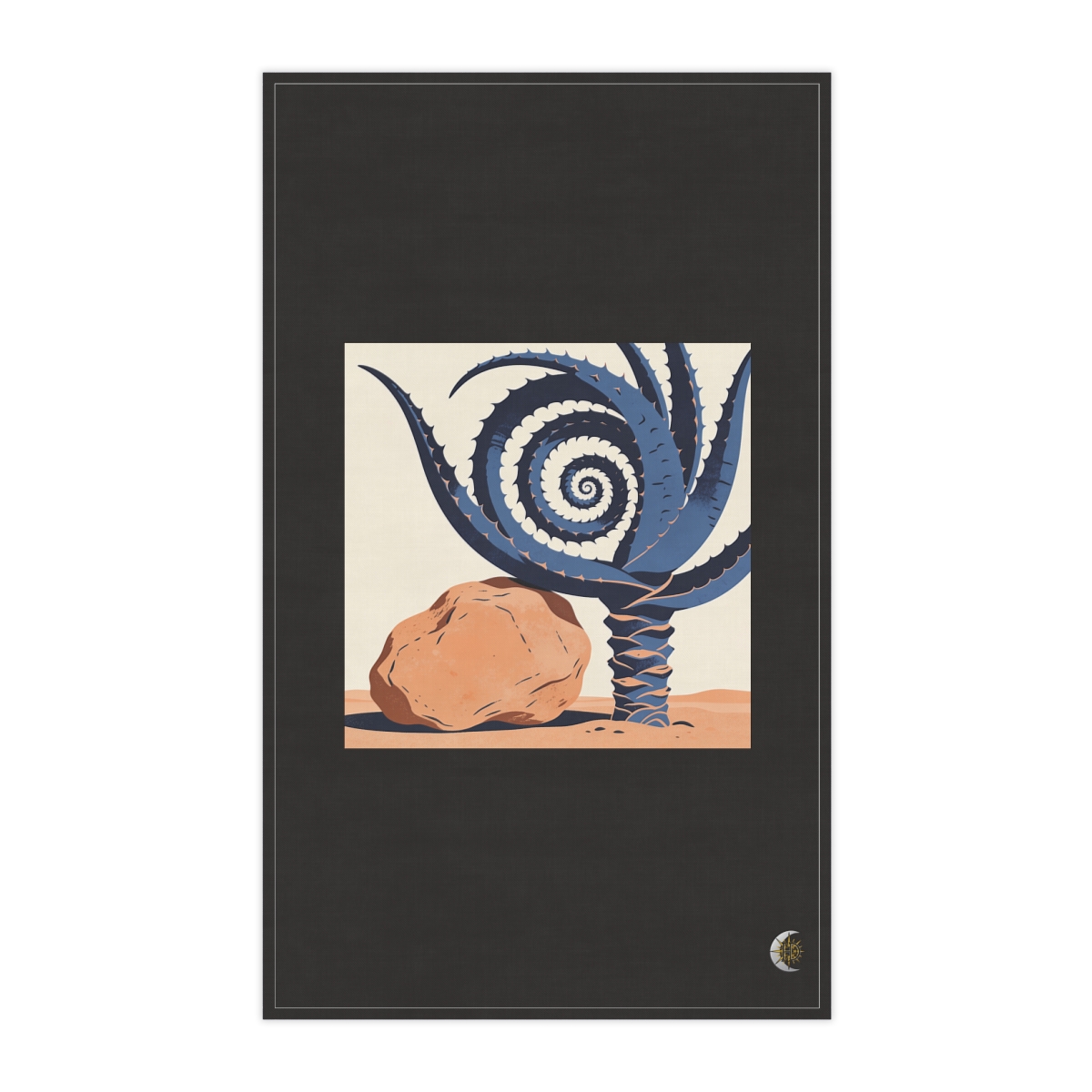 HD Spiral aloe balanced beside an irregular clay-colored rock 100% Cotton Twill Tea Towel