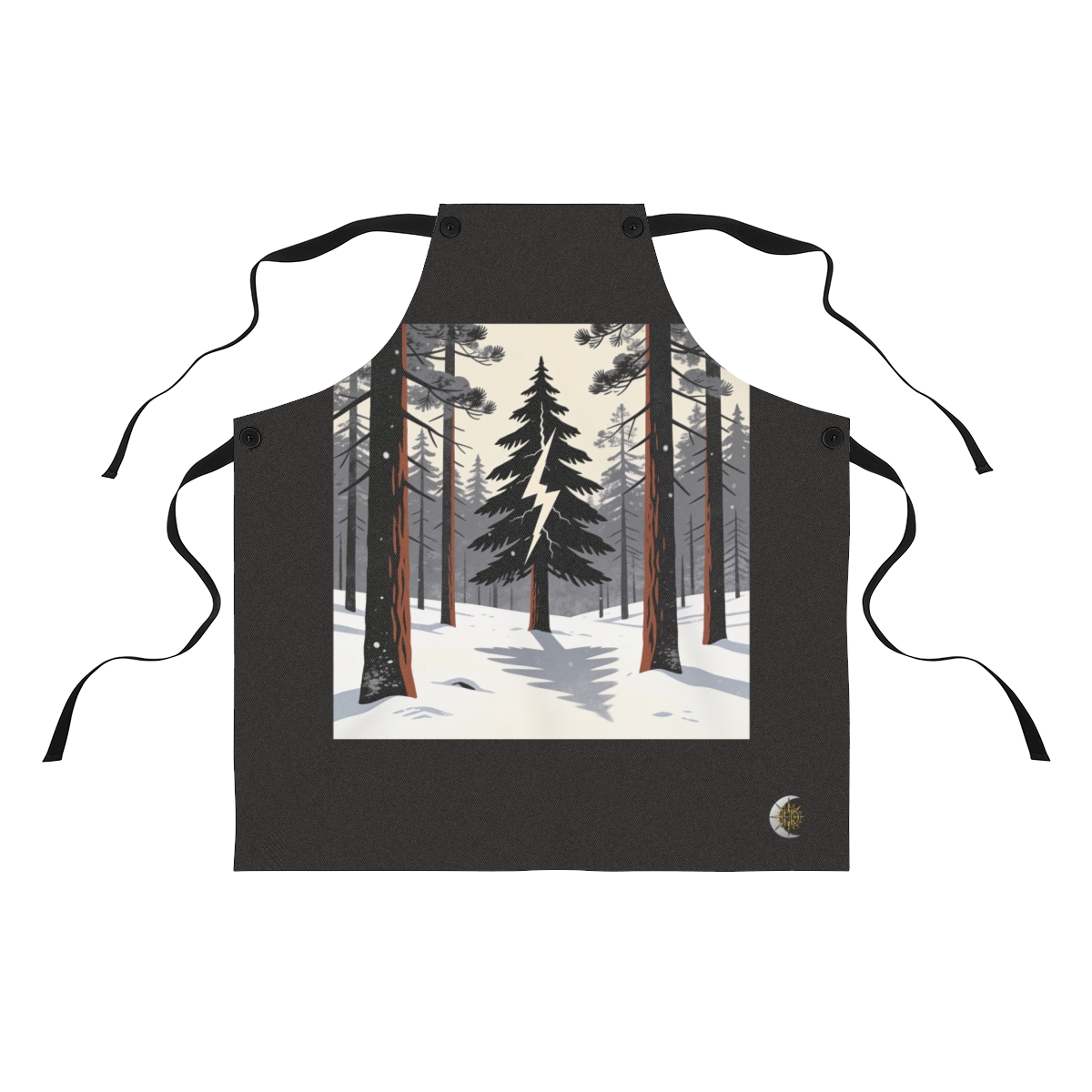 HD Lightning-split pine crossing an illustrated graphic shadow over snow Polyester Kitchen Apron