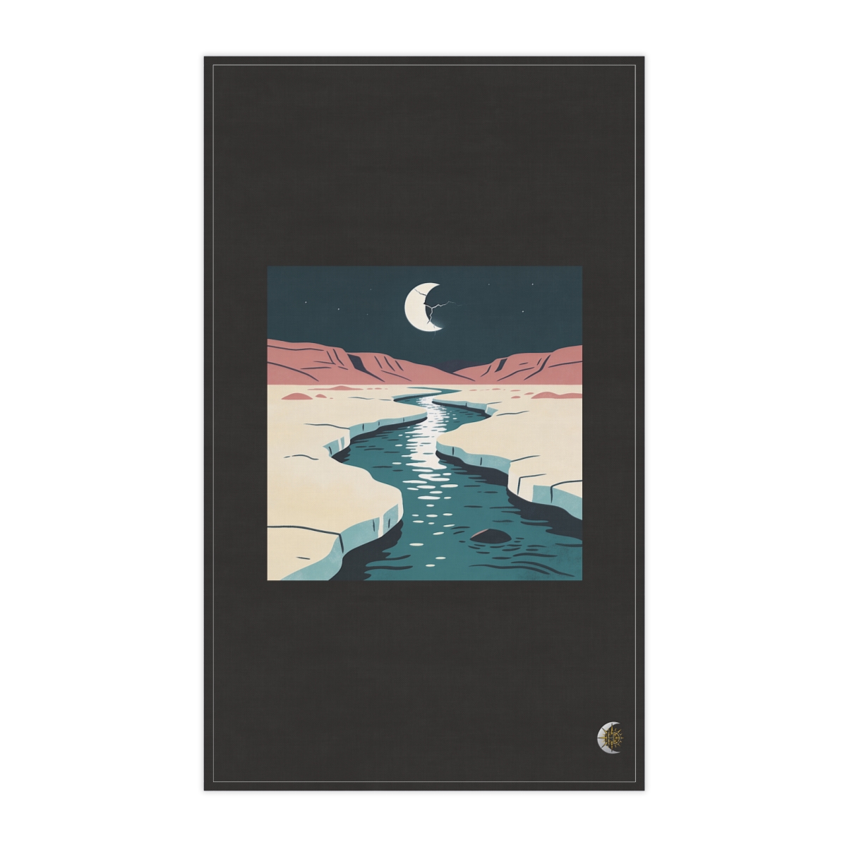 HD Meltwater channel reflecting a broken arc of moonlight 100% Cotton Twill Tea Towel