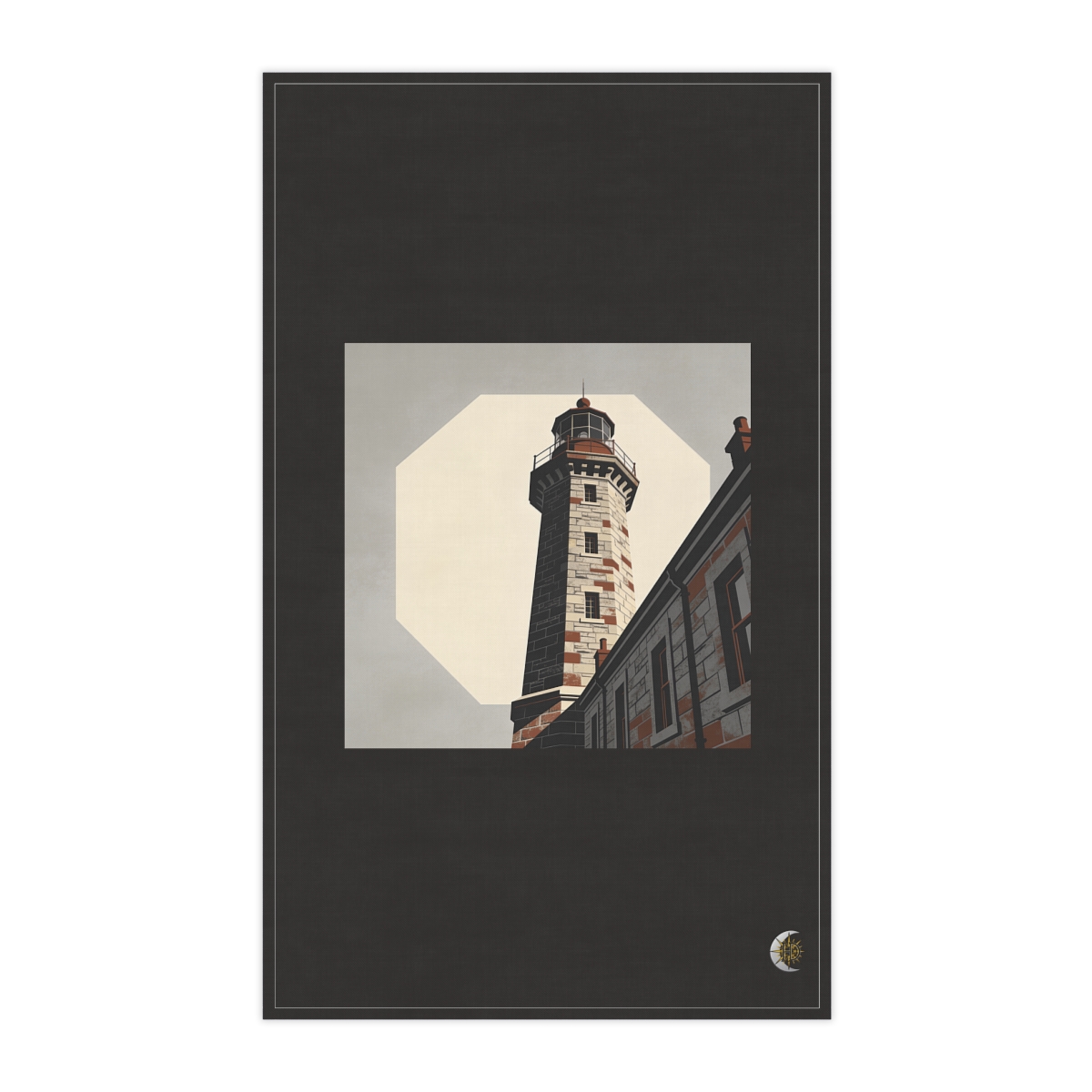 HD Stone lighthouse rising beside an empty polygon of sky 100% Cotton Twill Tea Towel