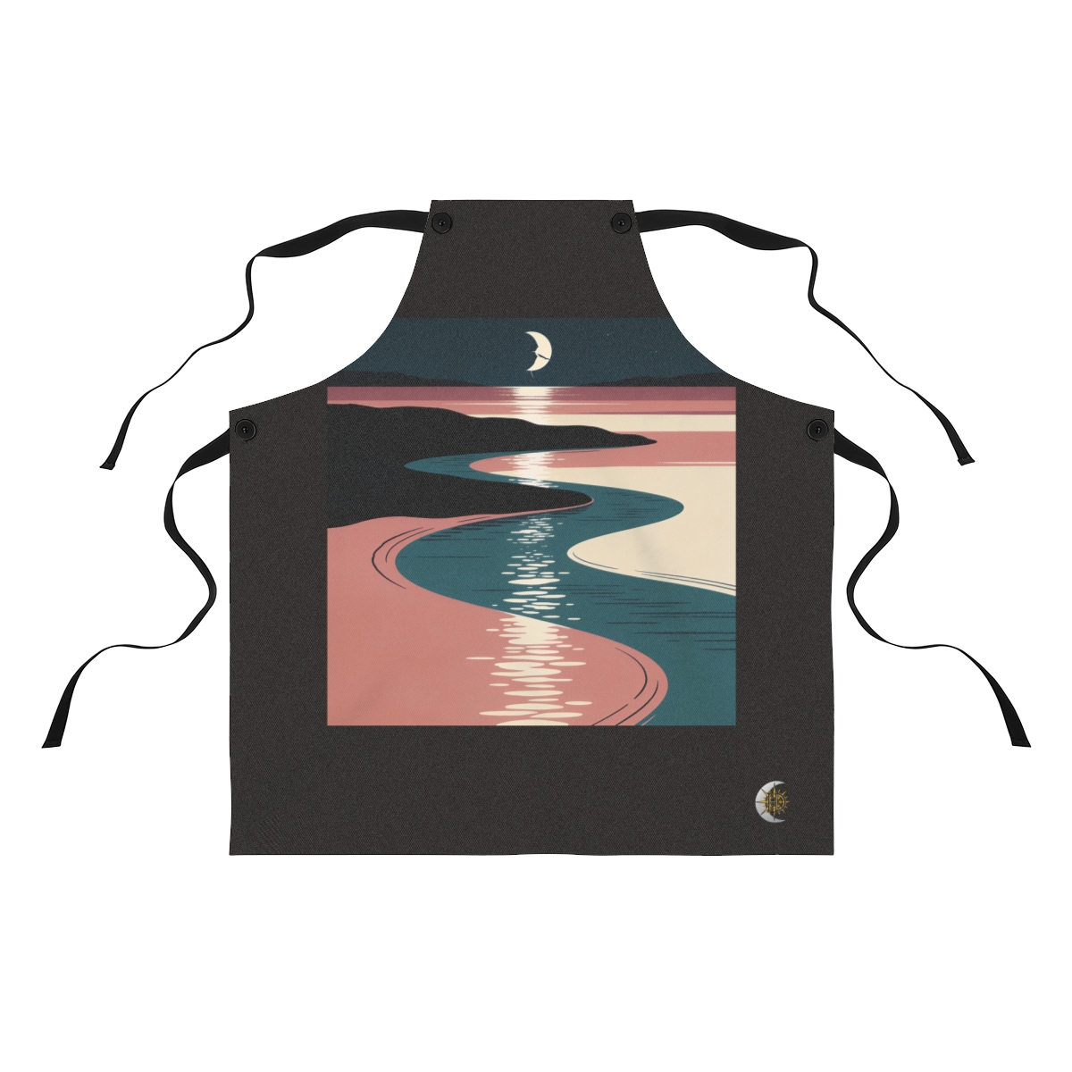 HD Shallow delta reflecting a broken arc of moonlight Polyester Kitchen Apron