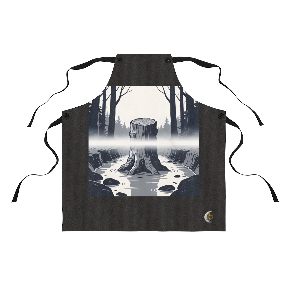 HD Oak stump rising through a horizontal fog bank Polyester Kitchen Apron