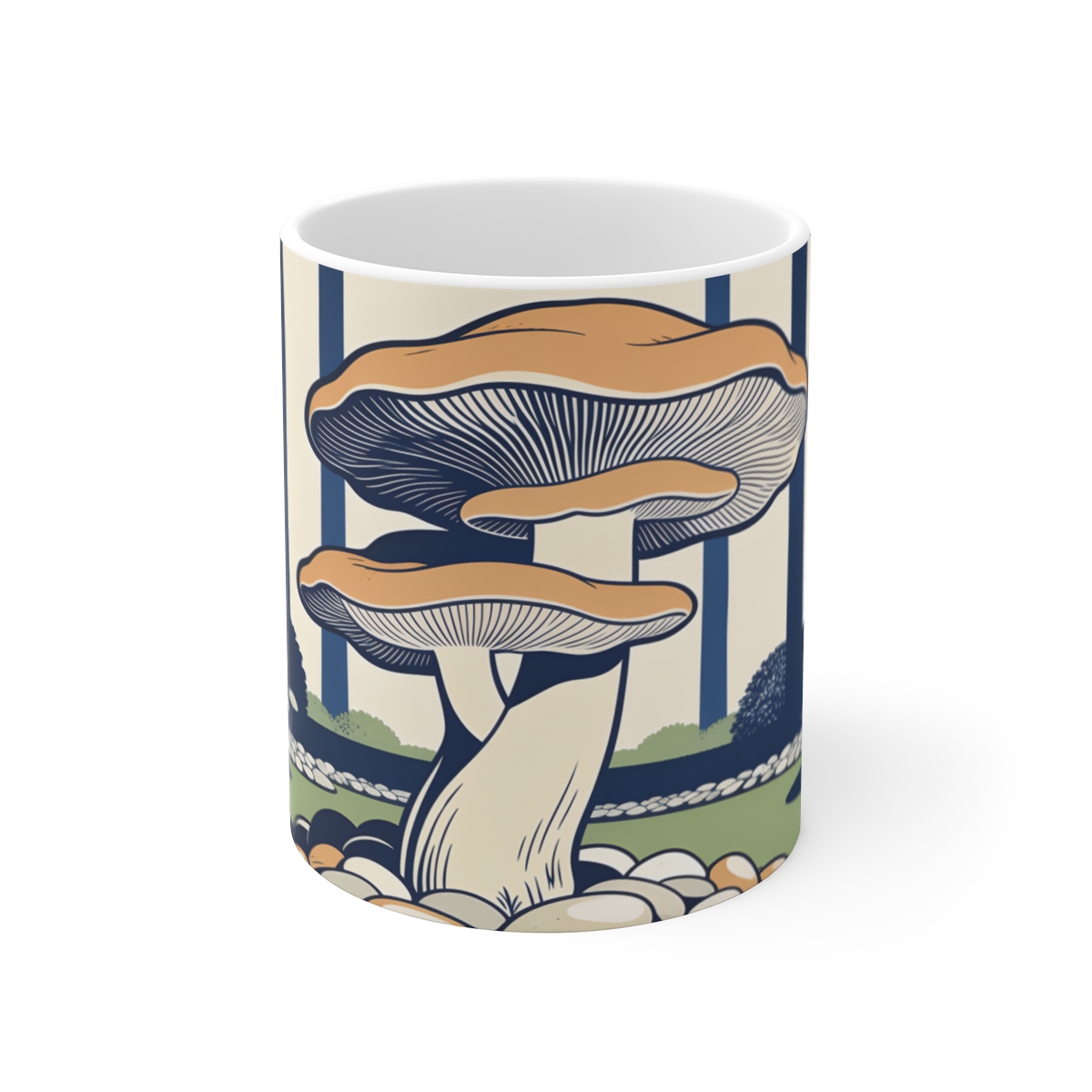 HD Bracket fungus rising from an island of smooth pebbles Ceramic Mug 11oz