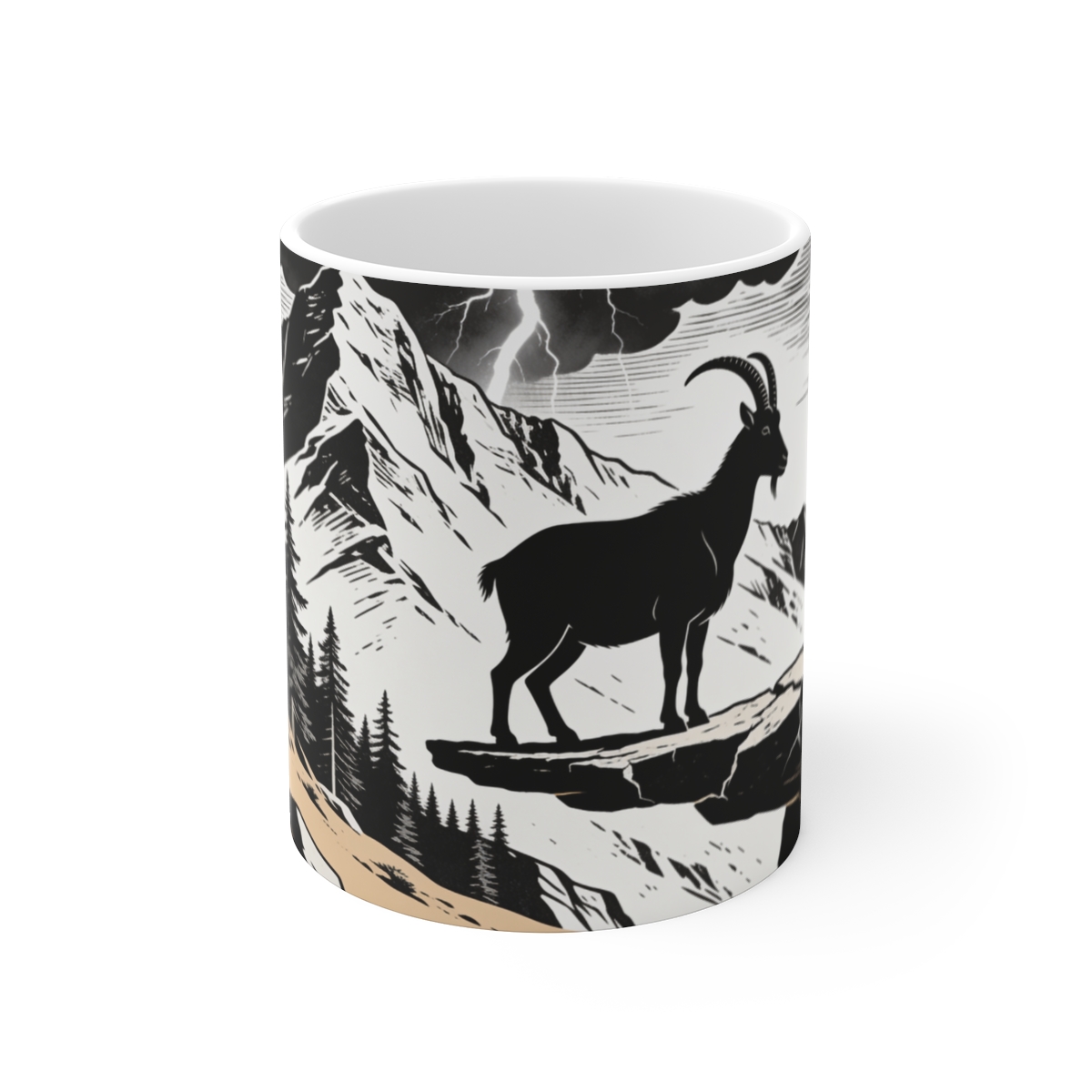 HD Mountain goat standing on a broken rock shelf in side profile Ceramic Mug 11oz
