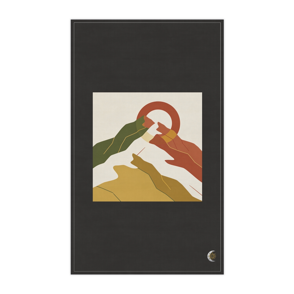 HD Sun behind a mountain arranged as overlapping flat color shapes 100% Cotton Twill Tea Towel