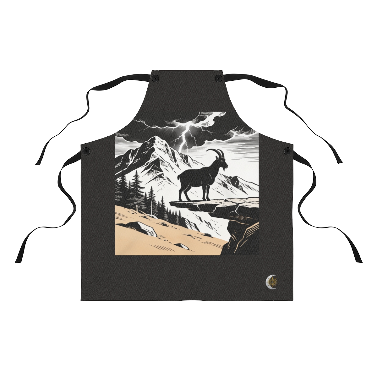 HD Mountain goat standing on a broken rock shelf in side profile Polyester Kitchen Apron