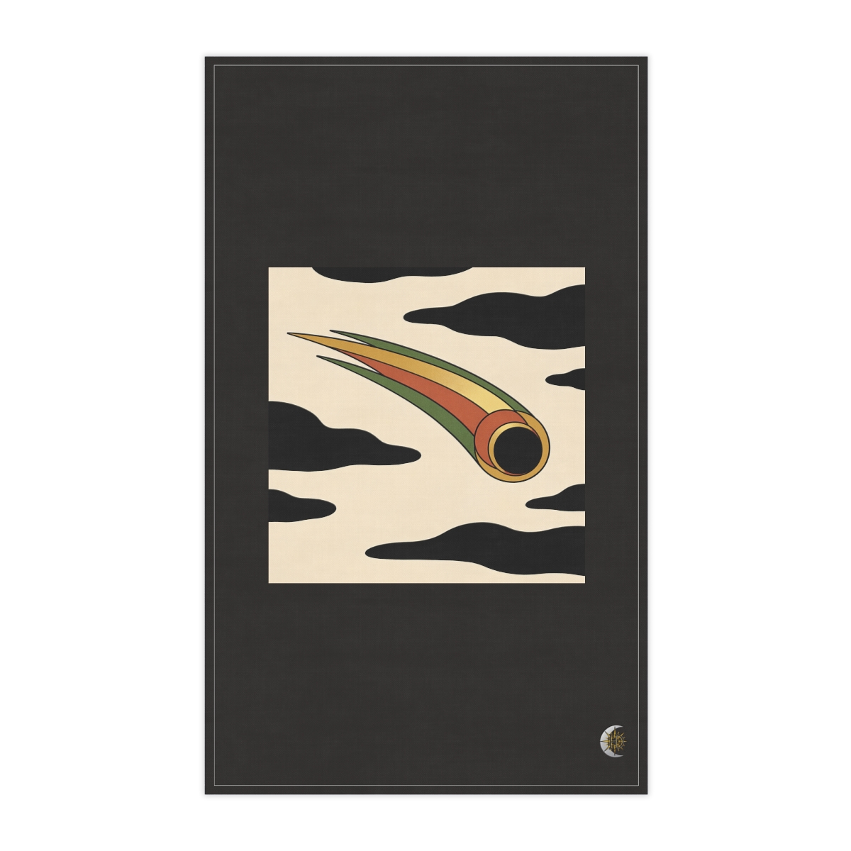HD Ribbon-tailed comet arranged as overlapping flat color shapes 100% Cotton Twill Tea Towel