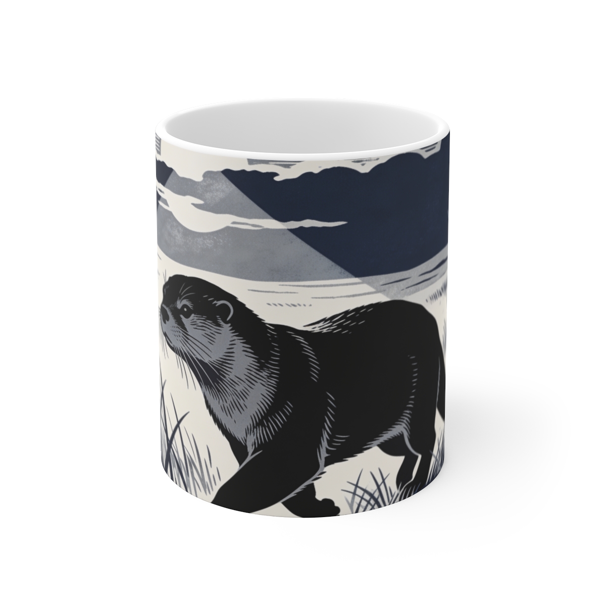HD River otter moving diagonally through tall grass Ceramic Mug 11oz