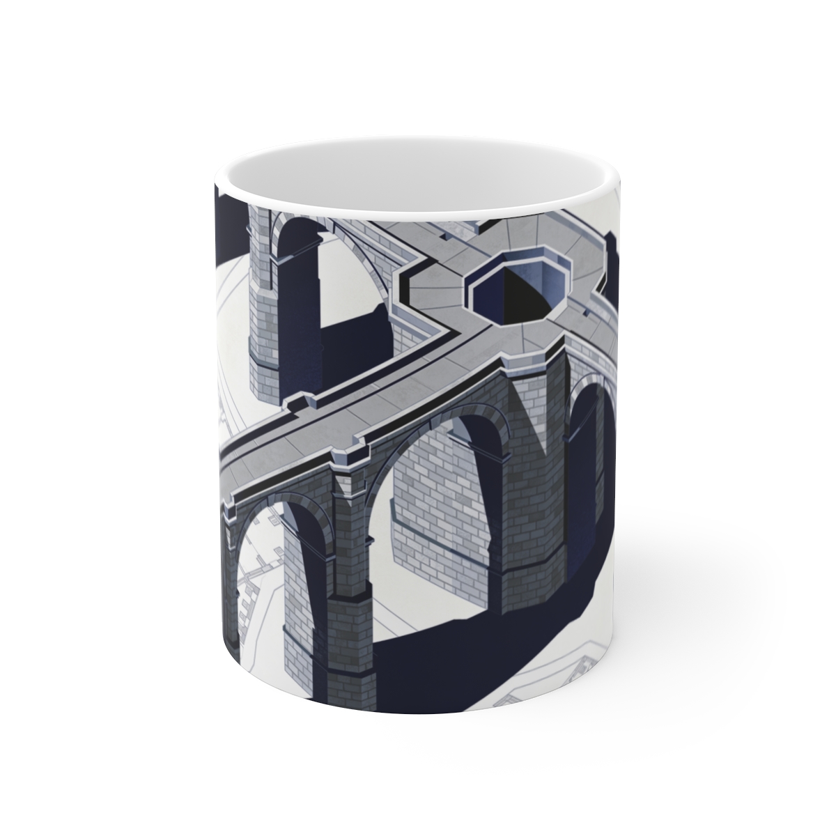 HD Stone viaduct seen directly above as interlocking masses and voids Ceramic Mug 11oz