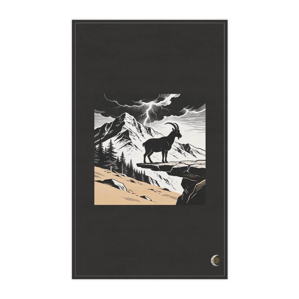 HD Mountain goat standing on a broken rock shelf in side profile 100% Cotton Twill Tea Towel