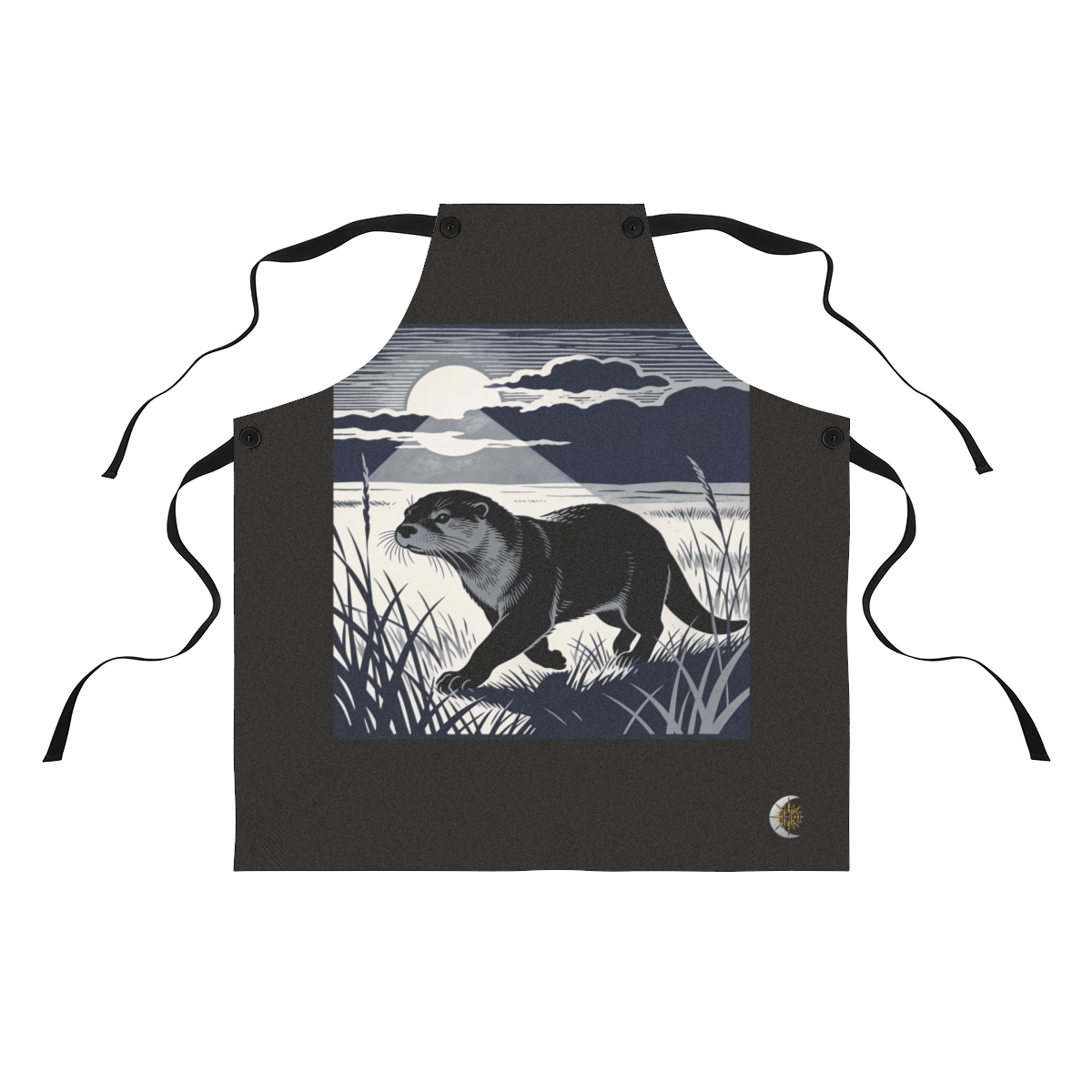 HD River otter moving diagonally through tall grass Polyester Kitchen Apron