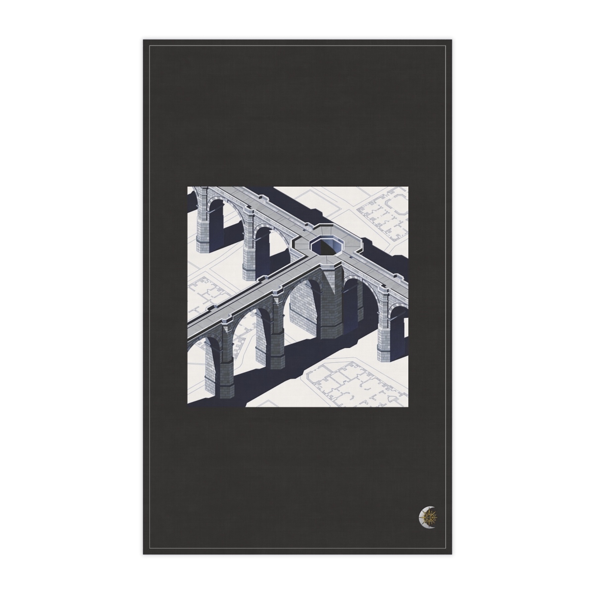 HD Stone viaduct seen directly above as interlocking masses and voids 100% Cotton Twill Tea Towel