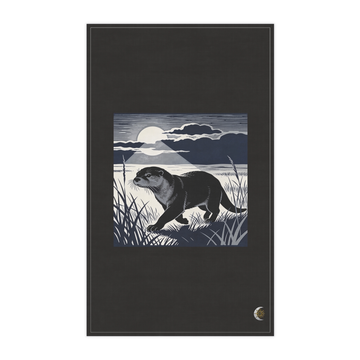 HD River otter moving diagonally through tall grass 100% Cotton Twill Tea Towel