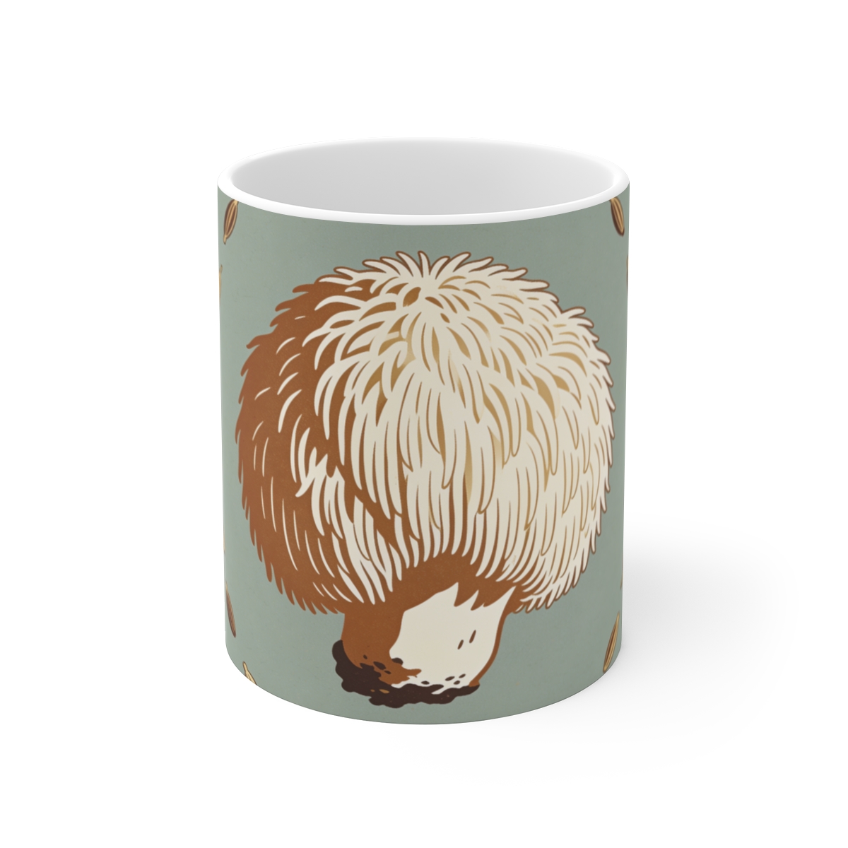 HD Lion's-mane fungus surrounded by an arc of scattered seeds Ceramic Mug 11oz