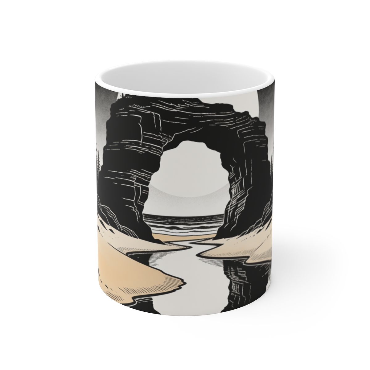 HD Coastal basalt arch reflected in a narrow still pool Ceramic Mug 11oz
