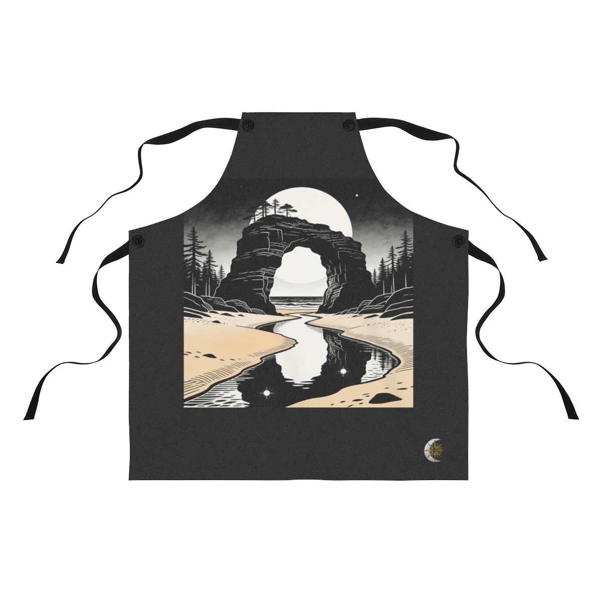 HD Coastal basalt arch reflected in a narrow still pool Polyester Kitchen Apron