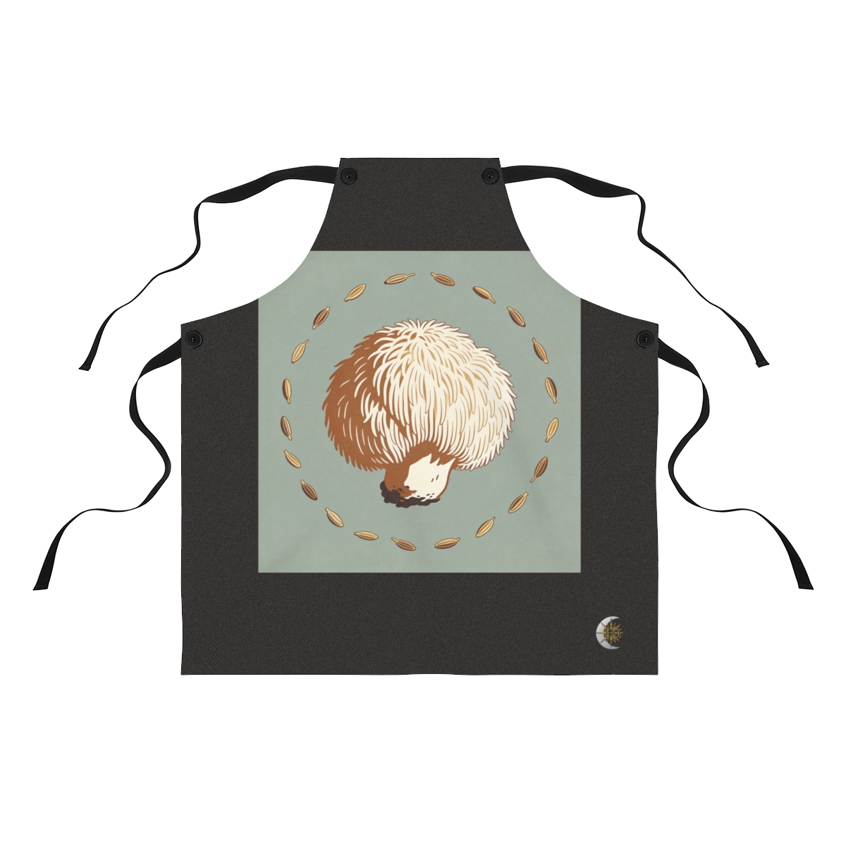 HD Lion's-mane fungus surrounded by an arc of scattered seeds Polyester Kitchen Apron