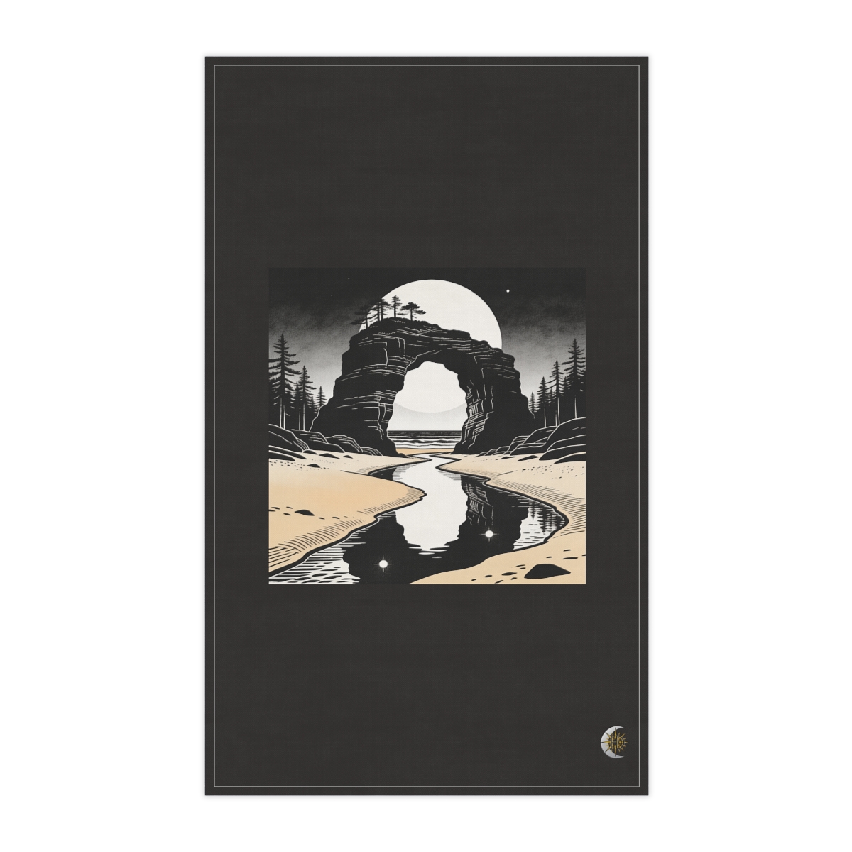 HD Coastal basalt arch reflected in a narrow still pool 100% Cotton Twill Tea Towel