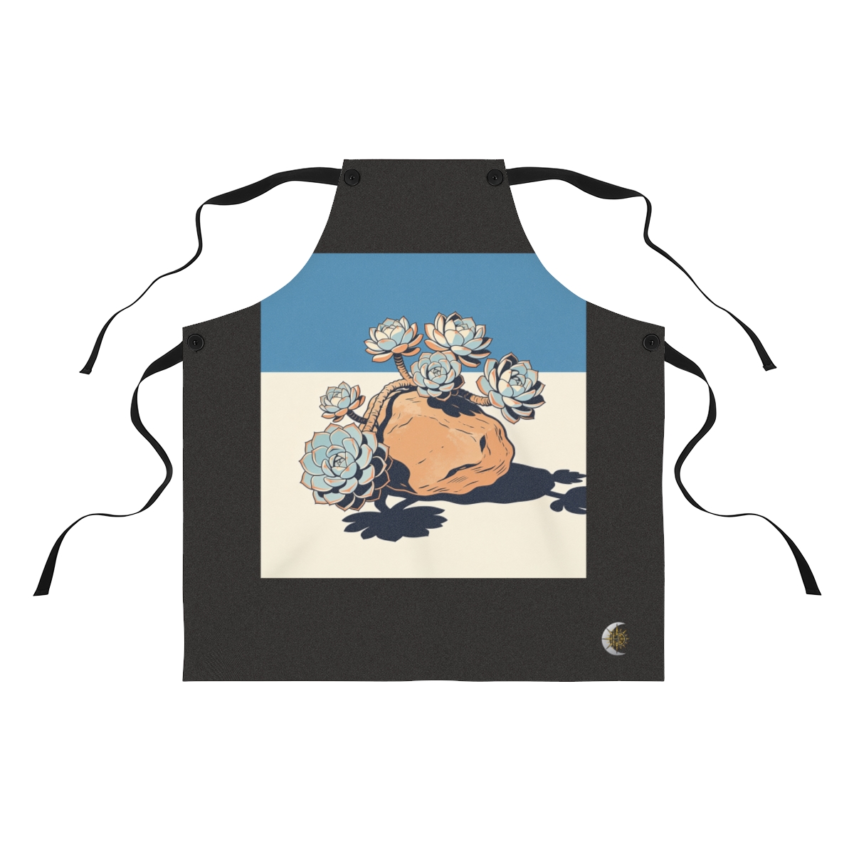 HD Living-stone succulents balanced beside an irregular clay-colored rock Polyester Kitchen Apron