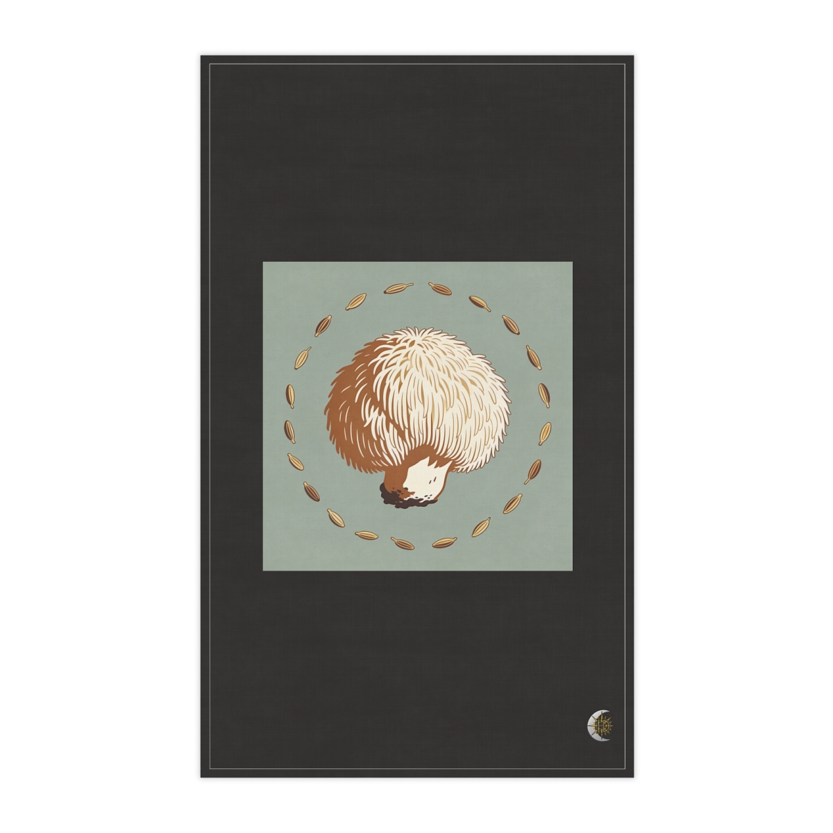 HD Lion's-mane fungus surrounded by an arc of scattered seeds 100% Cotton Twill Tea Towel