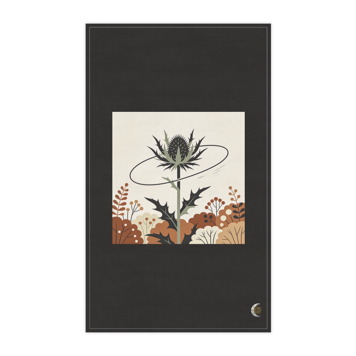 HD Thistle crown interwoven with a single looping wind line 100% Cotton Twill Tea Towel