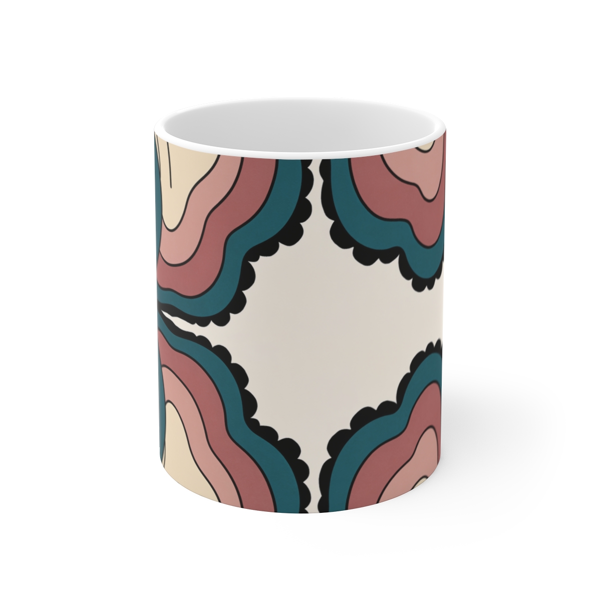 HD Wavy tree rings opening outward from an off-center quiet region Ceramic Mug 11oz