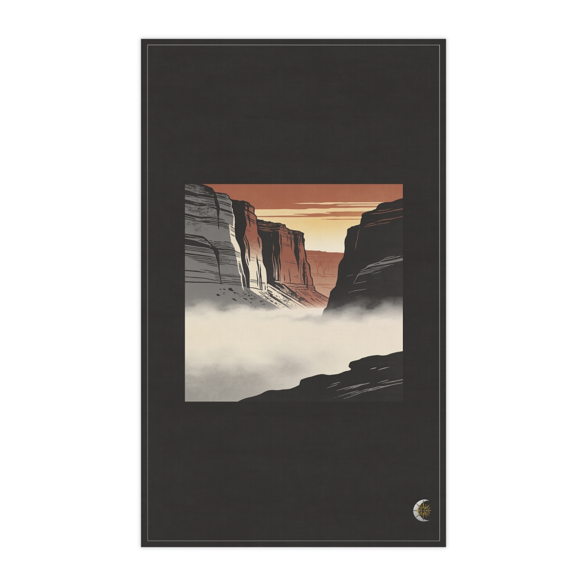HD Slot canyon rising above a broad belt of fog 100% Cotton Twill Tea Towel