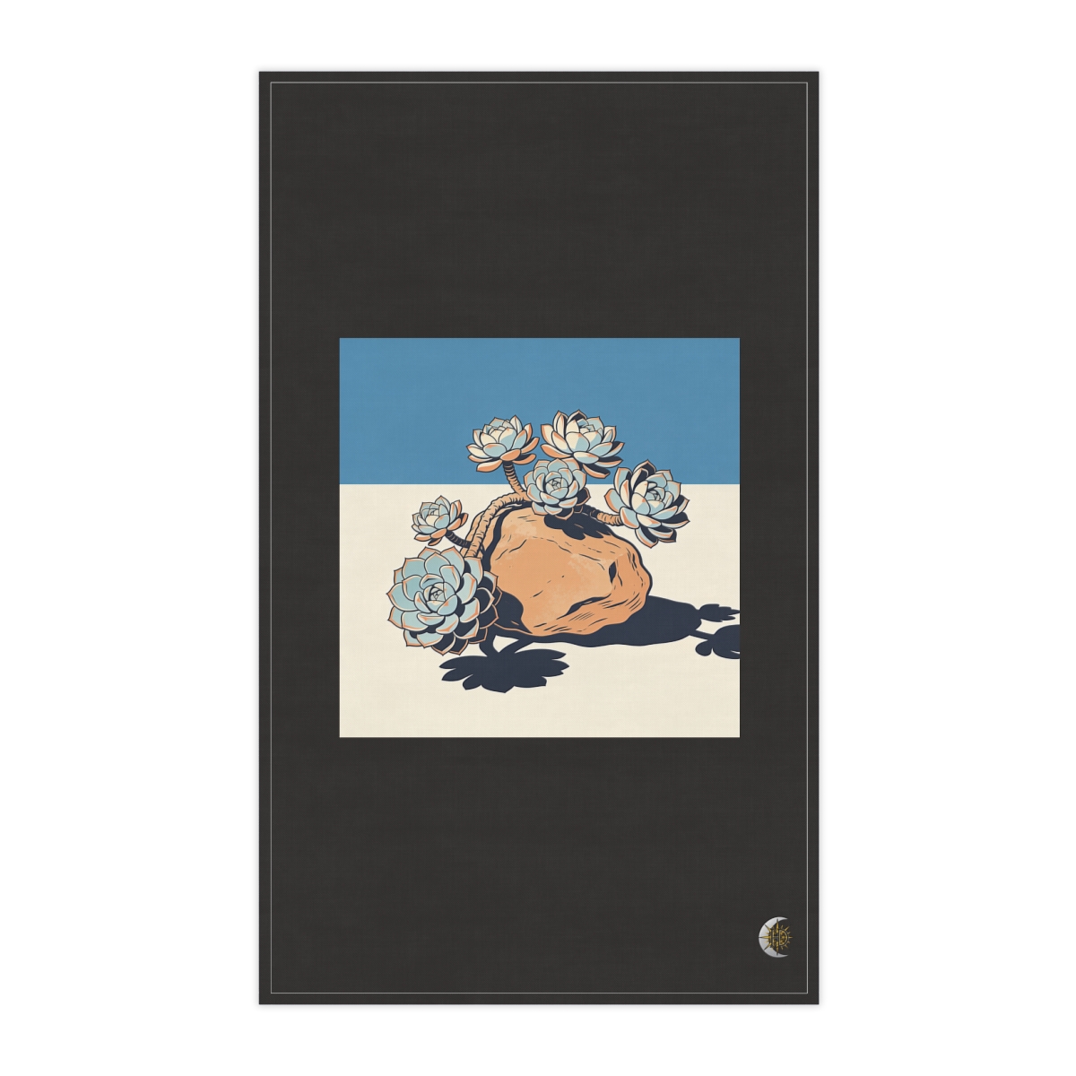 HD Living-stone succulents balanced beside an irregular clay-colored rock 100% Cotton Twill Tea Towel