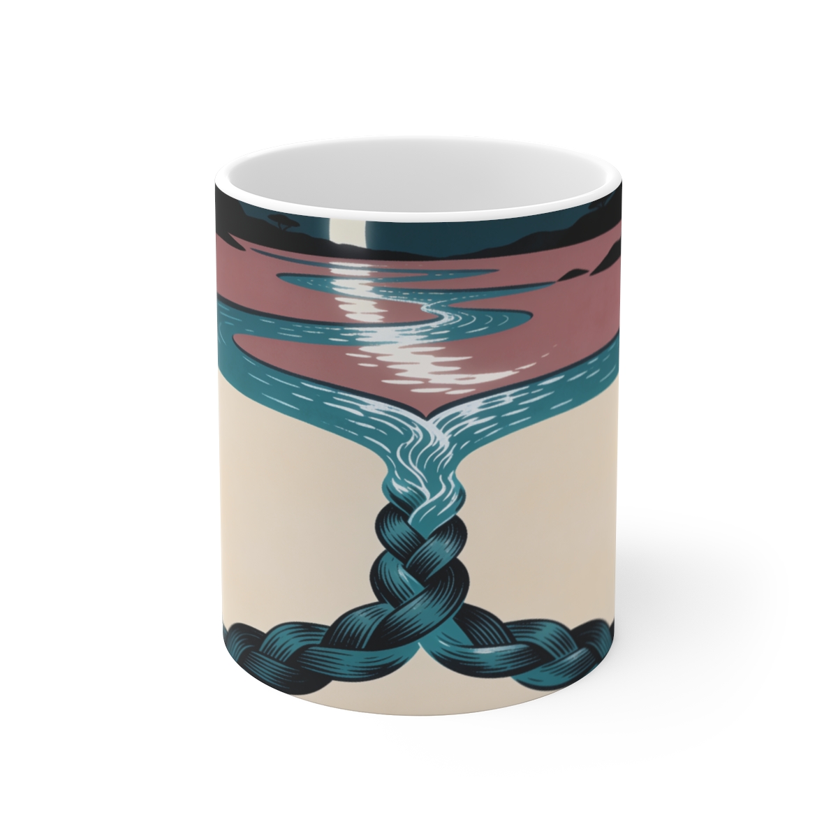 HD Braided stream reflecting a broken arc of moonlight Ceramic Mug 11oz