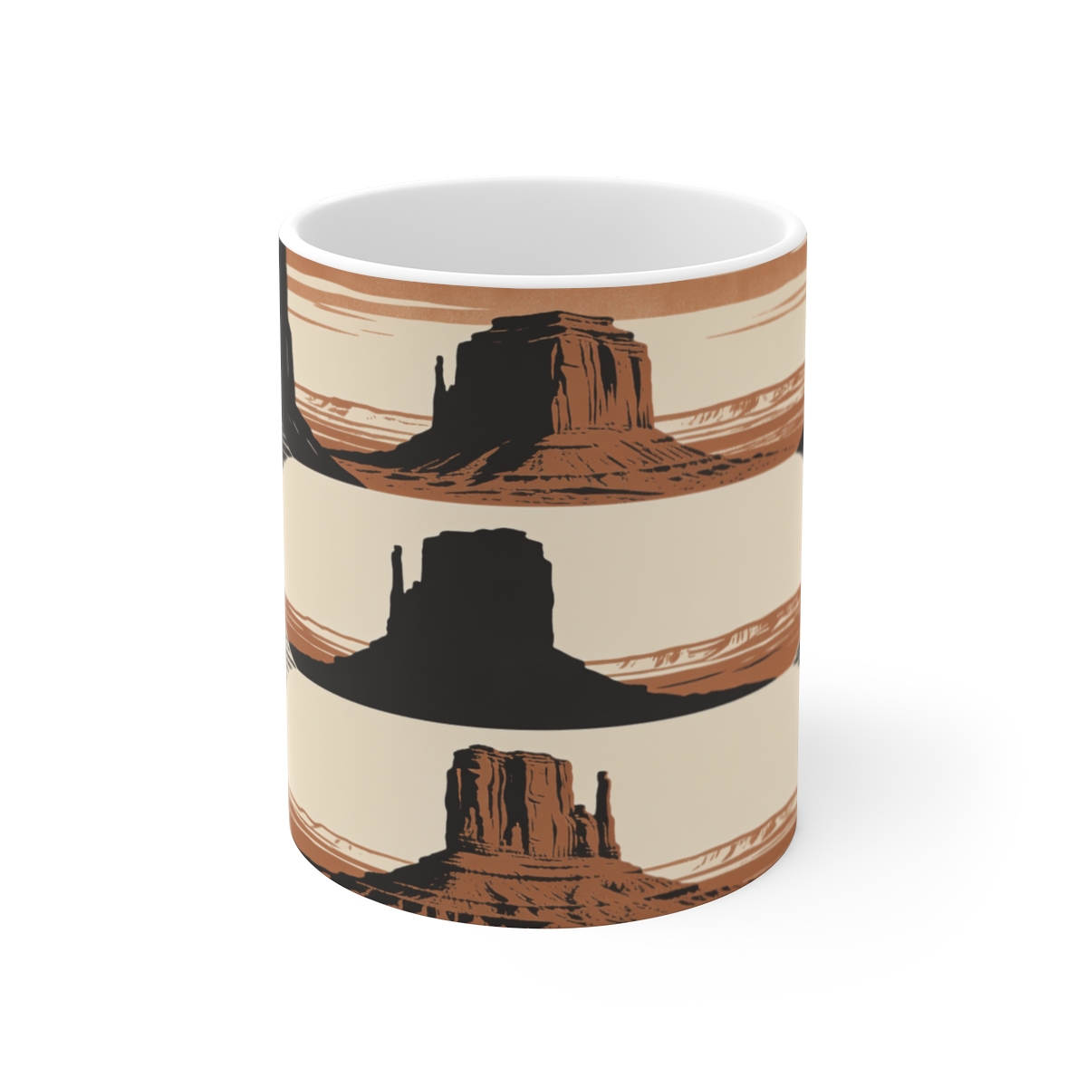 HD Desert mesa reduced to three interlocking silhouette layers Ceramic Mug 11oz