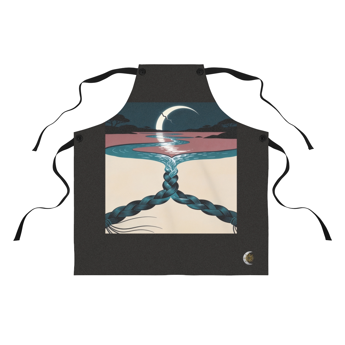 HD Braided stream reflecting a broken arc of moonlight Polyester Kitchen Apron