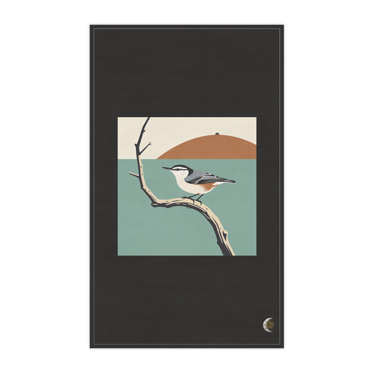 HD Nuthatch balancing on a curved bare branch 100% Cotton Twill Tea Towel