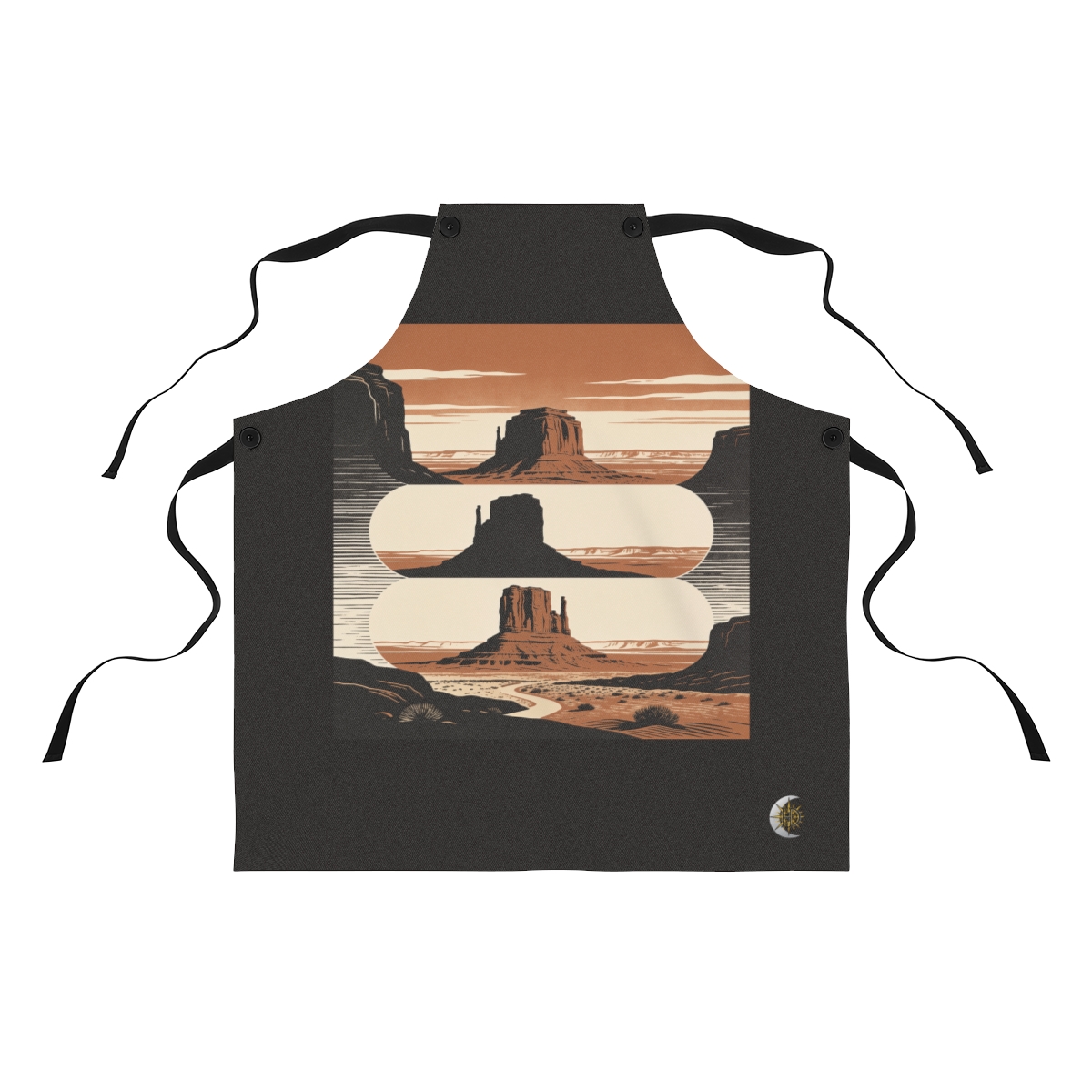 HD Desert mesa reduced to three interlocking silhouette layers Polyester Kitchen Apron