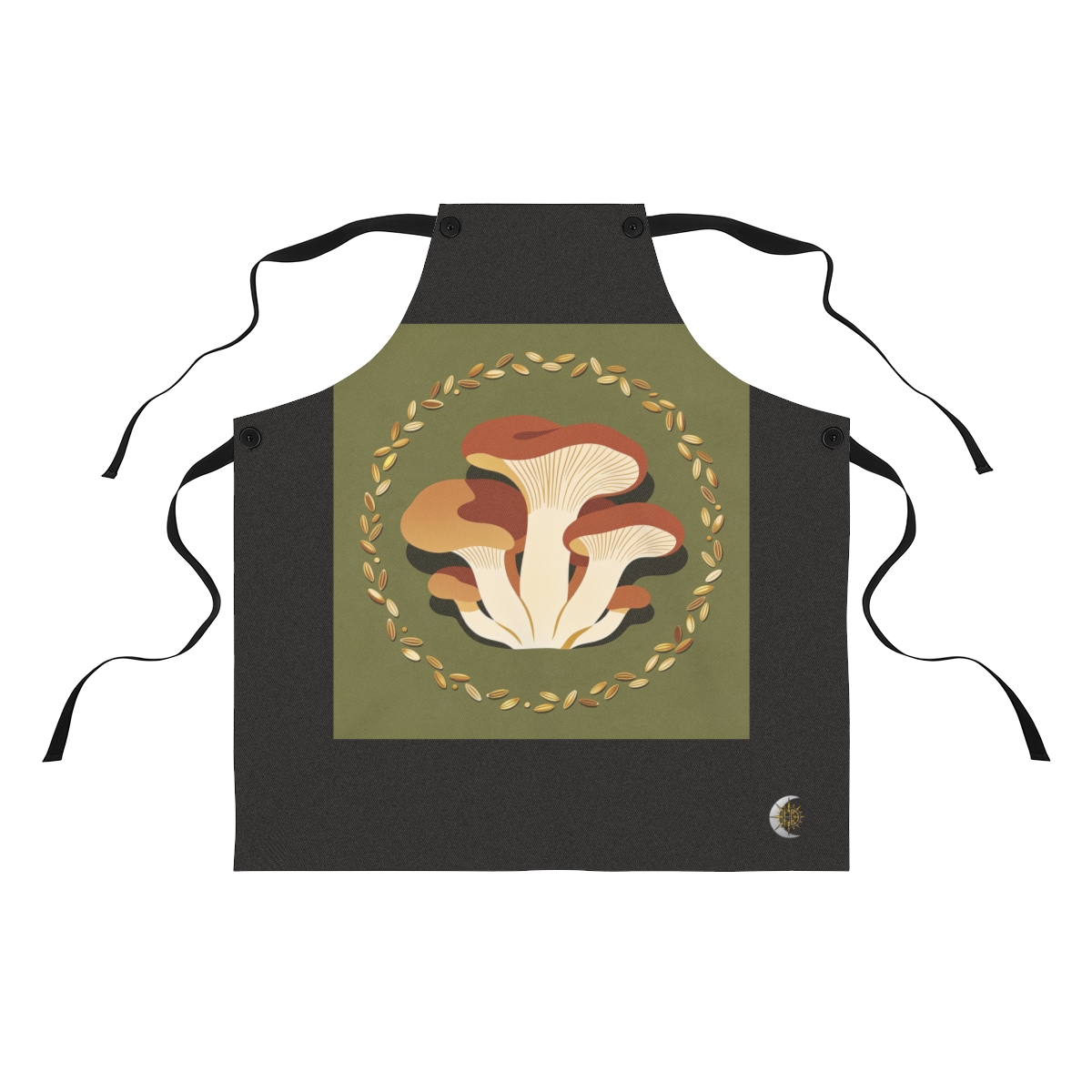 HD Oyster mushrooms surrounded by an arc of scattered seeds Polyester Kitchen Apron