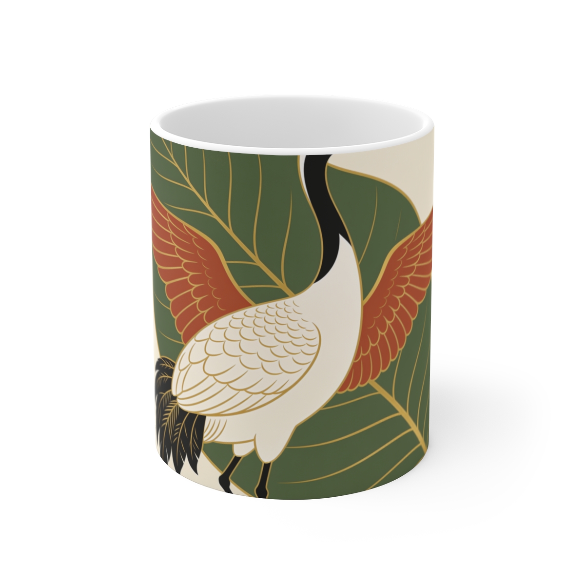 HD Crane framed by one oversized leaf Ceramic Mug 11oz
