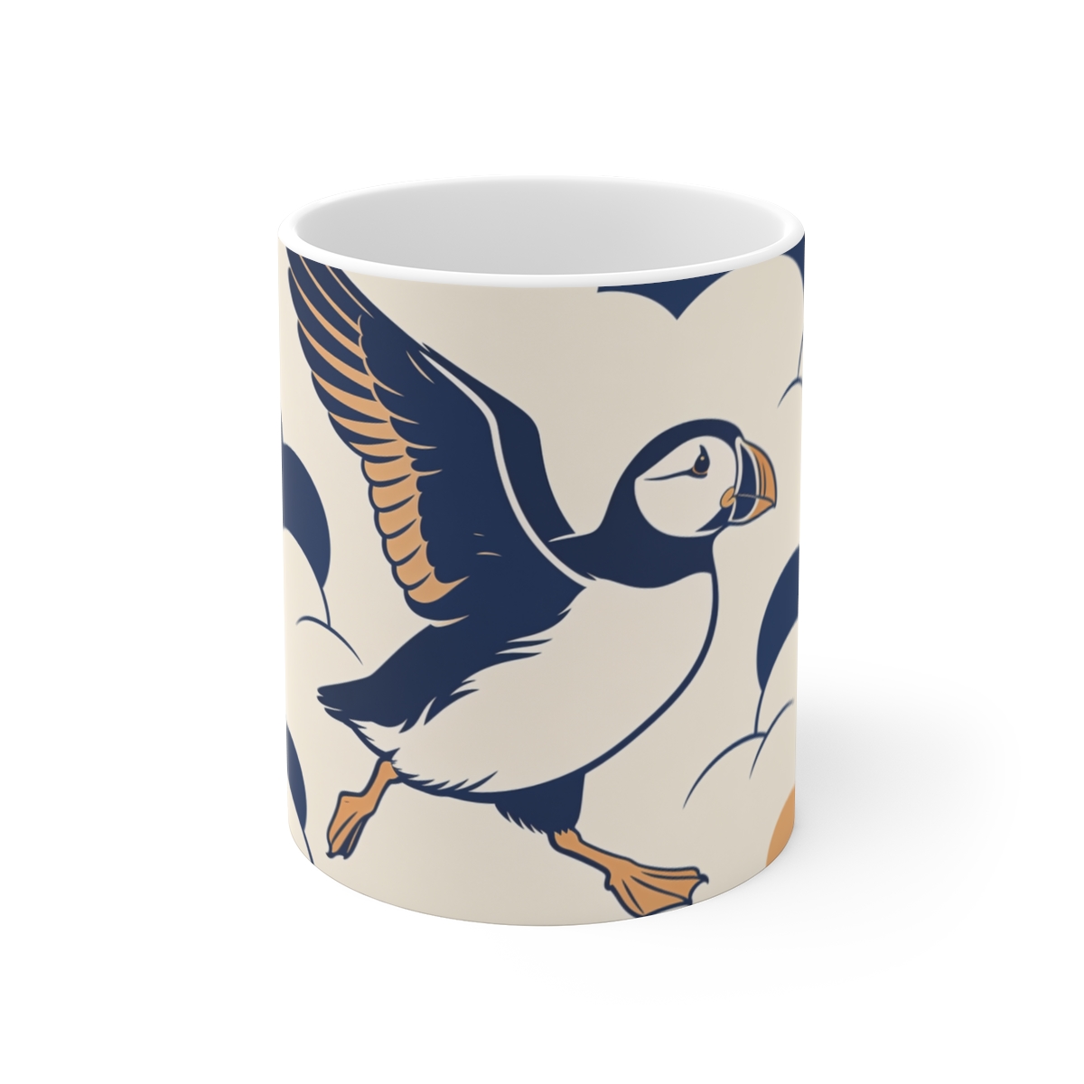 HD Puffin crossing the scene with one wing lifted Ceramic Mug 11oz