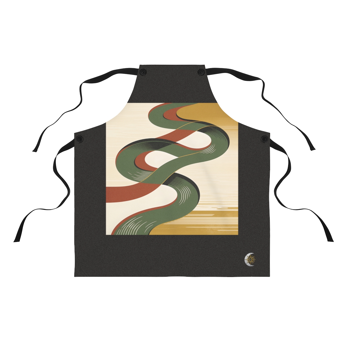 HD Looping river bend reduced to elegant interlocking cut-shape curves Polyester Kitchen Apron