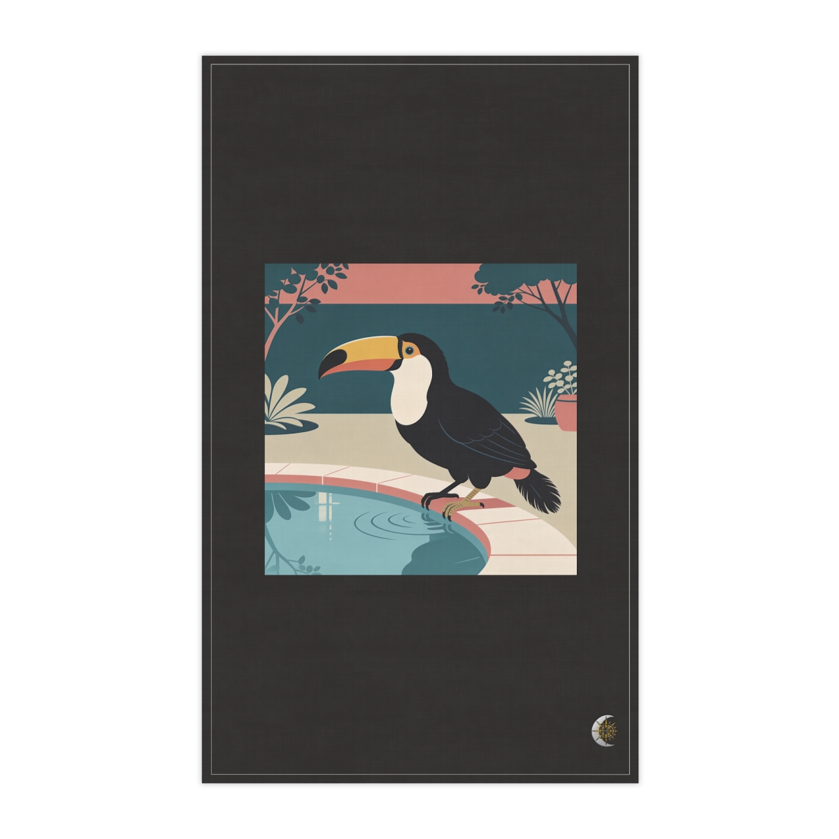 HD Toucan pausing beside a reflective pool 100% Cotton Twill Tea Towel