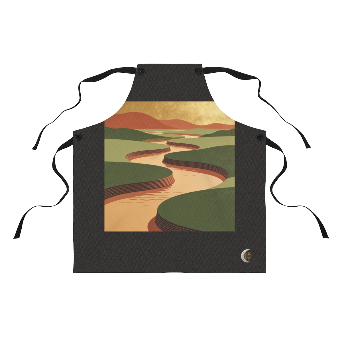 HD Tea-colored river reduced to stacked rounded color planes Polyester Kitchen Apron