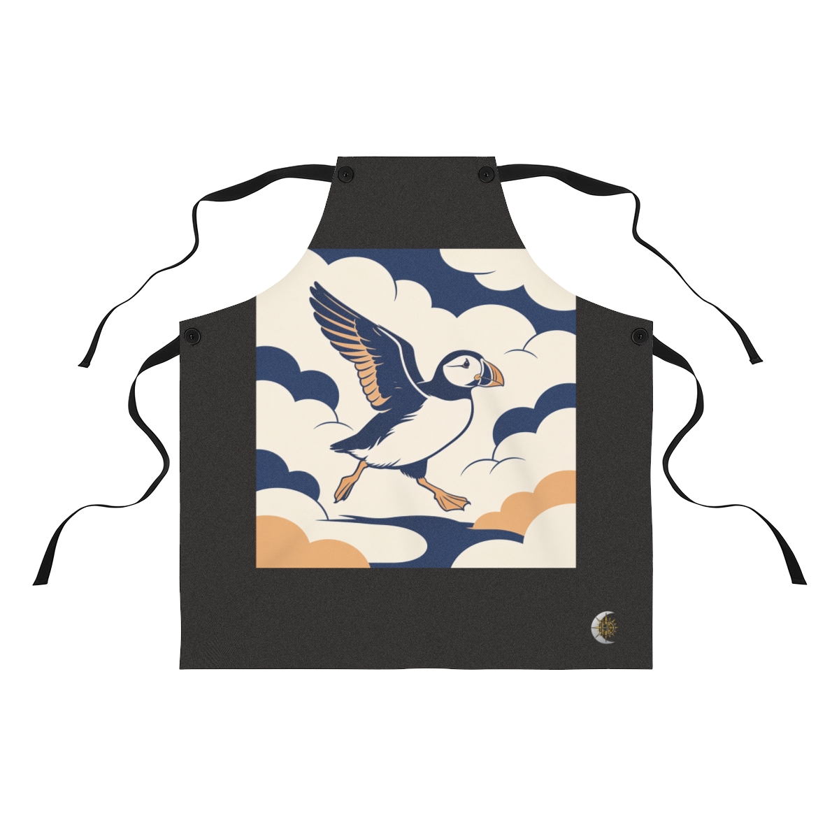 HD Puffin crossing the scene with one wing lifted Polyester Kitchen Apron